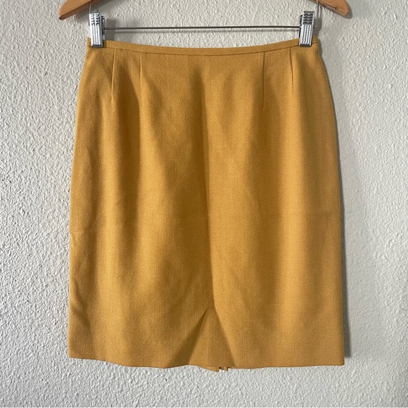 Sassco Classic 100% Wool Pencil Skirt Women’s 6 Petite Yellow Lined Pleated Slit - Picture 1 of 14